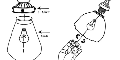 Installation diagram for Two Pack Tiffany Style Stained Glass Lamp Shade Replacement for Ceiling Fans White and Blue