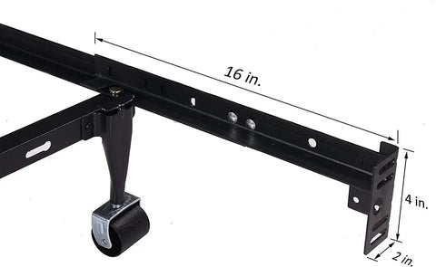 Rock Solid Adjustable Bed Frame Extension Brackets With Bolt On Footboard Attachment Kit For Headboard Only Queen King Full And Twin Beds No Sweat Setup Rugged Build, showing a durable steel bracket with dimensions.
