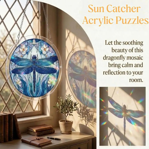 DIY Suncatcher Kit With Irregular Puzzle Pieces For Window Hanging And Garden Decor Dragonfly Design 7.4 Inch Sun Catcher