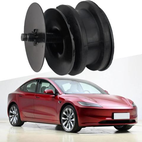 Black Plastic Electronic Fan Fixing Bracket For Tesla Model 3 And Y 2017 To 2023, durable thermoplastic design shown with Tesla.