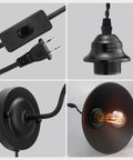 Plug In Wall Sconces Two Pack Black Industrial Gooseneck Lamps With On Off Switch UL Certified E26 Base socket switch