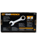 GearWrench box displaying Ten Piece 12 Point Stubby Ratcheting Combination Wrench Metric Set Built Tough With Ultra Thin Head For Narrow Corners Off Corner Loading Grip Alloy Steel Design For Maximum Durability And Quick Fastening