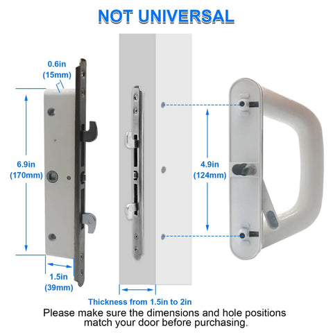 Sliding Patio Door Handle Set With Mortise Lock Reversible And Keyed White Finish Fits 1.5 To 2 Inches Thick