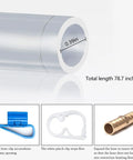 Close-up of a hand fuel siphon pump PVC hose with connectors, including blue clip and brass fitting, total length 78.7 inches.