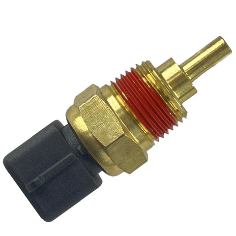 Coolant temperature sensor with brass threaded body, red gasket, and black plastic connector