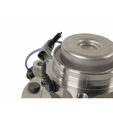 Close-up of Heavy Duty Front Wheel Bearing And Hub Assembly Fits 2018 To 2021 Chevy Gmc Express Savana 2500 3500 6.6L V8 Rwd with connector.