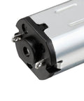 DC micro gear motor with metal body and black end cap, side terminal lugs visible