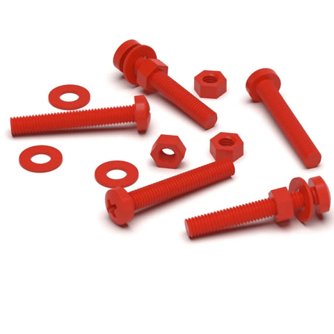 Heavy Duty Red Polypropylene Pan Head Cross Drive Plastic Screws And Bolts Fasteners M3 X 20 Millimeters with nuts and washers