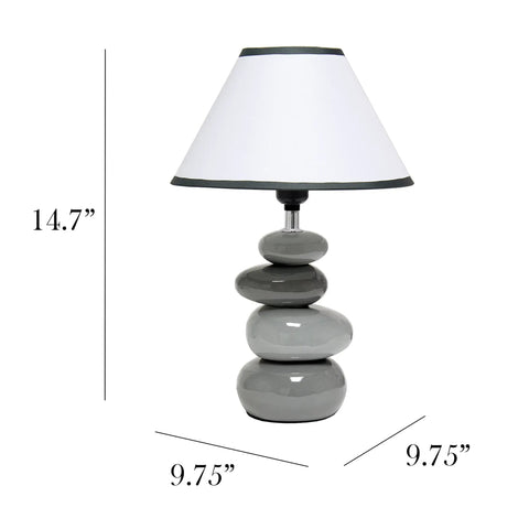Shades Of Gray Ceramic Stacked Stone Table Lamp With Fabric Shade, 14.7 Inch Modern Bedside Light for Living Room, Nightstand, End Table Decor