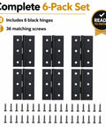 2.5 Inch Matte Black Door Hinges 6 Pack with solid steel build, square corner, and matching screws visible