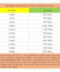 Track length guide for different door widths, recommending track length twice the door width from 4FT to 13FT.
