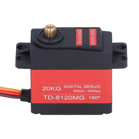 Next Gen Heavy Duty Digital Servo Motor Delivering 20Kg Of Crushing Load Capacity With Rock Solid Precision Engineering And Smooth As Butter Rotation For Peak Rc Performance, showcasing metal construction and wiring.