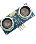 Close-up of a HC SR04 Ultrasonic Sensor Module from Five Pack HC SR04 Ultrasonic Sensor Modules For Arduino Projects Distance Measuring Sensor Kit
