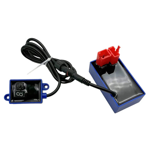 Six Pin DC Racing CDI Box For CG125 And 150cc 200cc 250cc Motorcycles Dirt Bikes ATVs Go Karts Pit Bikes With One Meter Wire 9 Stage Digitally Adjustable Ignition Timing For Smoother Starts Better Power And Fuel Savings, shown with wiring and components