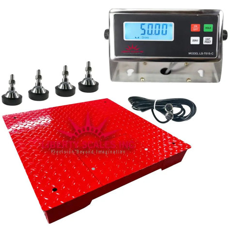Rugged 24X24 Industrial Floor Scale Pulling 5000 Lb Loads, matched with a sharp digital stainless display for warehouse use.