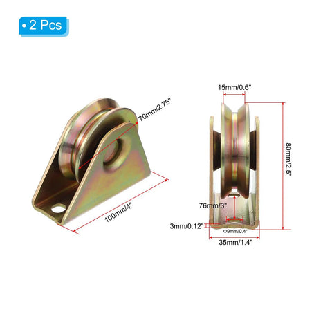 Heavy Duty V Groove Caster 2 Pack Sliding Gate Wheels, 100mm carbon steel wheels with dimensions for driveway gates.