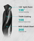 Close-up of Five Eighth Inch Cobalt Drill Bit For Metal And Hardened Steel Built Tough For Pro Jobs Industrial Grade M35