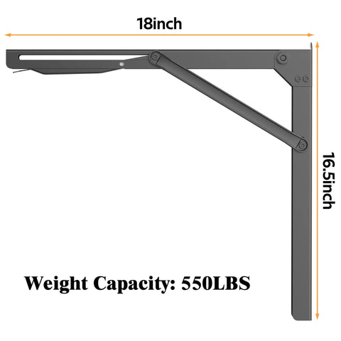 Tough As Nails Folding Shelf Brackets with 18 inch length, rust resistant design, supporting 550 lbs for DIY builds.