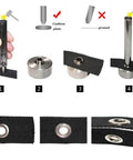 Installation steps for Grommets One Half Inch Heavy Duty Metal Eyelets Kit For Fabric Curtains Tents And Boat Covers Repair Hammer On Grommet Set