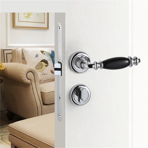 Retro Style Zinc Alloy Door Lock With Ceramic Knob And Quiet Bedroom Handle Toilet Door Hardware Luxurious Mute Lock Set in black finish