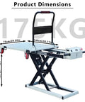 No Sweat Hydraulic Scissor Lift Platform And Portable Flatbed Dolly dimensions showing 75cm by 140cm size with a 440 lb capacity.