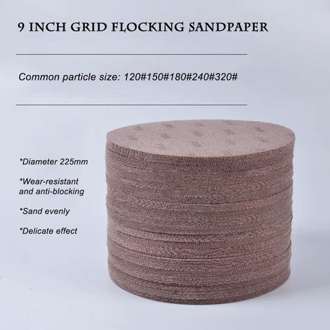 Grab A Crazy Fresh Pack Of 50 Nine Inch Mesh Sanding Discs To Get Serious With Smoothing Wood Or Drywall Using This Super Grippy Hook And Loop System For Your Orbital Sander That Keeps Grit Clean And Works Flawlessly; 9 Inch grid flocking sandpaper stack, 225mm diameter, wear-resistant.