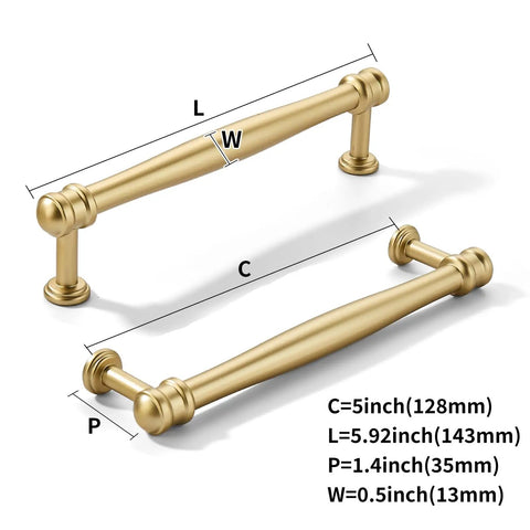 Sturdy As A Rock 10 Pack Premium Brushed Gold Cabinet Pulls 5 Inch 128Mm Hole Center Heavy Duty Kitchen Drawer Hardware.