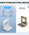Comparison of new and old L-shaped stainless steel brackets with details on robustness and resistance.