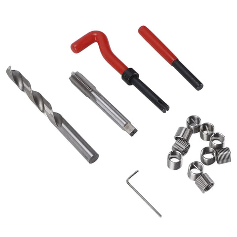 15 Piece Thread Repair Kit With Stainless Steel Inserts M12x1.5x16.3mm In A Handy Storage Case 3 Length Options For Restoring Damaged Internal Threads On Auto Motorcycle And Machinery; tap and drill set
