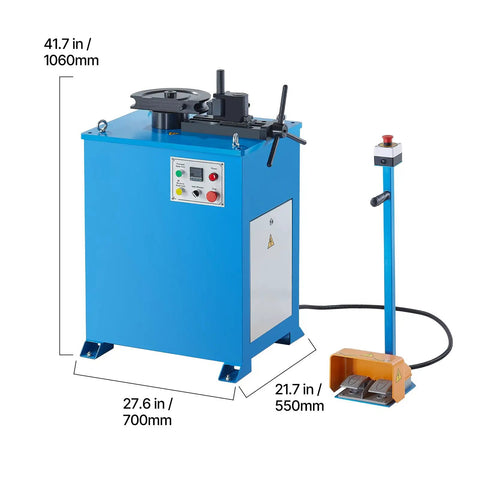 Heavy Duty Electric Pipe Bender Providing No Sweat Bending For Fast Metal Fabrication Featuring Five Precision Steel Dies Auto Manual Operation And Real Deal One Eighty Degree Range For Serious Shop Projects Daily shown with dimensions.
