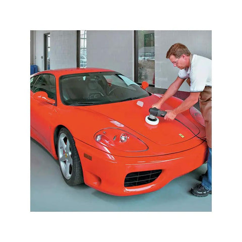 User polishing a red sports car with Car Buffer Polisher For Detailing, 6 Inch Orbital Polisher With Variable Speed 2,500 To 6,800 OPM