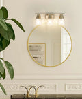 Three Light Bathroom Vanity Light Fixtures Modern Gold Wall Sconces With Seeded Glass Shade Over Mirror