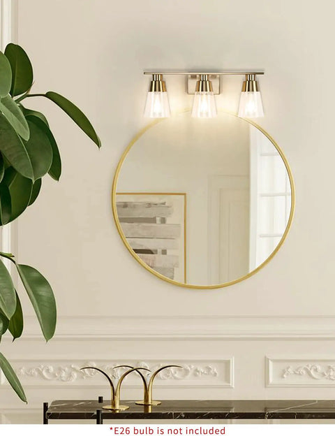 Three Light Bathroom Vanity Light Fixtures Modern Gold Wall Sconces With Seeded Glass Shade Over Mirror