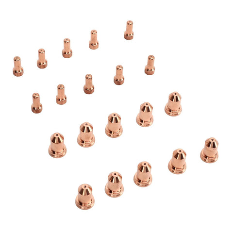Super Cool 20Pcs Replacement Kit With Plasma Electrode Tips And Brass Nozzles For PT80 IPT-80 PTM-80 Cutter Torch, 20 copper nozzles arranged.