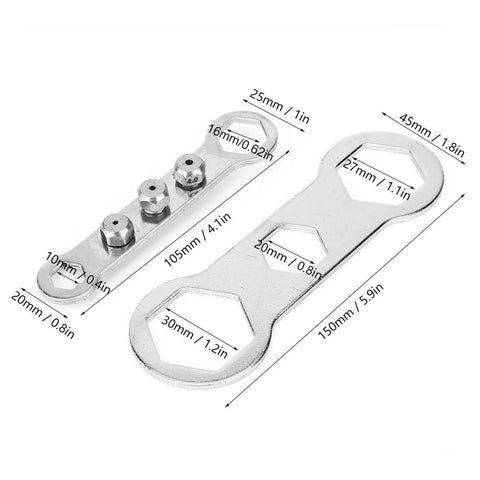Electric Rivet Nut Gun Adapter Kit With Four Interchangeable Heads For Fastening Sheet Metal Auto Repair And Diy Projects Compatible With 1000Rpm Drills; metal wrench heads sizes shown