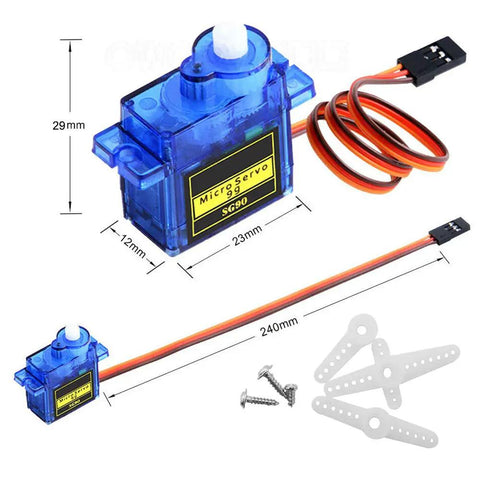 SG90 micro servo with cables and accessories from A2212 1400KV Brushless RC Motor With 30A ESC And SG90 Micro Servo 8060 Propeller Set.