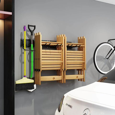 Garage Storage Wall Mount Organizer With 6 Tool Hooks And 2 Shelves, 32 Inch Heavy Duty Rack on wall with garden tools