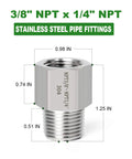 Dope 5 Piece Forged 304 Stainless Steel Reducer Adapter Set, 1/4 Inch Male NPT To 3/8 Inch Female NPT, Industrial Pipe Fittings