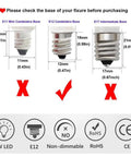 Comparison of light bulb bases: E11 Mini, E12 Candelabra, E17 Intermediate. Focus on E12 for 4W LED Light Bulb 40W Equivalent.