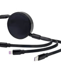 Dope Retractable USB C Cable For Motion Boom Speaker 100W Fast Charge 3 In 1 USB C USB A Micro USB Five Preset Lengths From 10 To 42 Inches Tangle Free Portable Charger Cord Jet Black, black retractable cable
