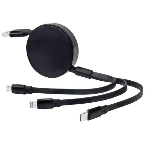 Dope Retractable USB C Cable For Motion Boom Speaker 100W Fast Charge 3 In 1 USB C USB A Micro USB Five Preset Lengths From 10 To 42 Inches Tangle Free Portable Charger Cord Jet Black, black retractable cable