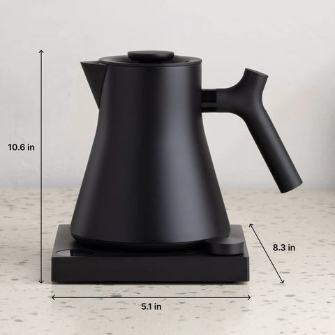 Corvo EKG Pro Electric Tea Kettle With Precise Temperature Control Quick Heat Scheduling And Built In Brew Timer Matte Black With Walnut Handle 0.9 Liter Capacity For Tea Coffee And Cooking side view