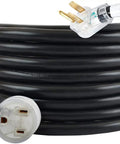 Heavy Duty 25 Foot 220V Welder Extension Cord 8 Gauge NEMA 6 50 Welding Lead With Lighted End coiled on white background.