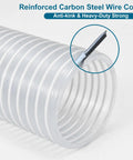 Clear PVC Dust Collection Hose 4 Inch By 10 Foot, Puncture-Resistant Flexible Fume Hose With Carbon Steel Wire Coil Close-up