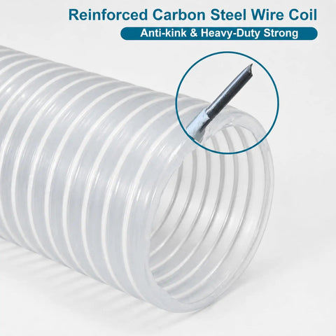 Clear PVC Dust Collection Hose 4 Inch By 10 Foot, Puncture-Resistant Flexible Fume Hose With Carbon Steel Wire Coil Close-up