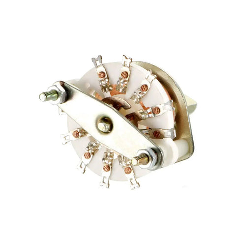 Band Selector Rotary Switch, 2 Pole 4 Position, 10 Pin, Single Deck, side angle view showing 9mm mount hole and terminals