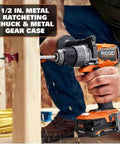 Pro Grade Brushless 18 Volt Cordless Drill Driver Kit With Compact Battery And Quick Charger, 1/2 in metal chuck, drilling into wood.