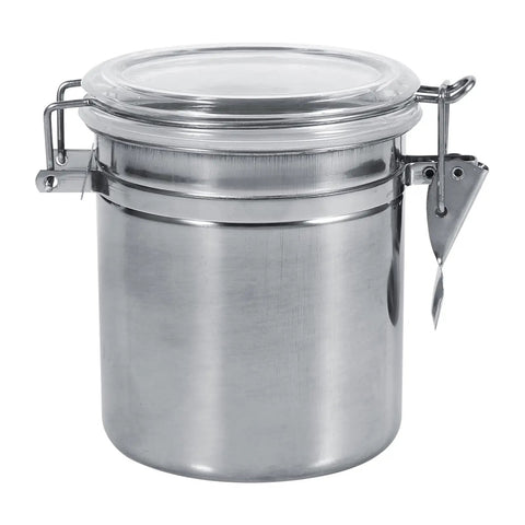 Heavy Duty Airtight Stainless Steel Coffee Canister Keeps Your Daily Grind Fresh And Locked Tight For Kitchen Storage, medium jar.