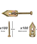 Self-Drilling Drywall Anchors Kit 12x30mm With Screws for Plasterboard Fixing, Premium Yellow Zinc-Plated Carbon Steel, Rust-Resistant No-Prep Install, Quick Mount for TVs, Shelves, Cabinets, and Wall Decor. Metal drywall anchor and screw, 12x30mm, x100