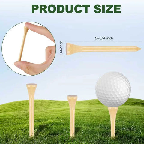 150 Count Wooden Golf Tees Two And Three Quarters Inch Biodegradable Bamboo Tees Natural Color with size illustration